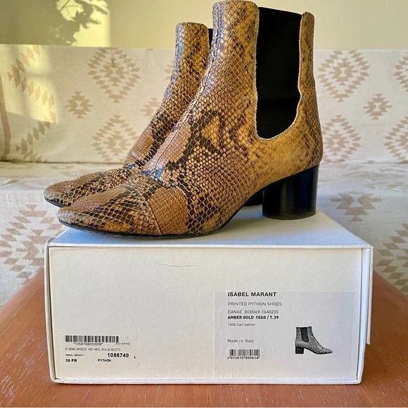 ISABEL MARANT Leather Snake Embossed Python Ankle Danae Boots FR39 US8 - Picture 7 of 8